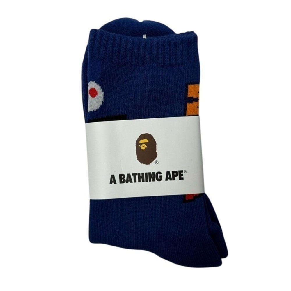 Bape Crew Socks WGM Logo Mens Womens Unisex Size 9-11 Blue Shark Mouth Tiger New